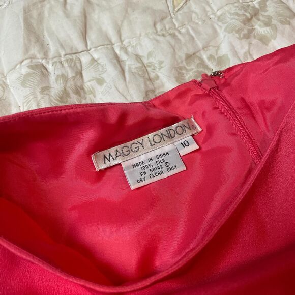 maggy london vintage y2k belted short sleeve hot pink dress 100% silk size 10 - Picture 2 of 6
